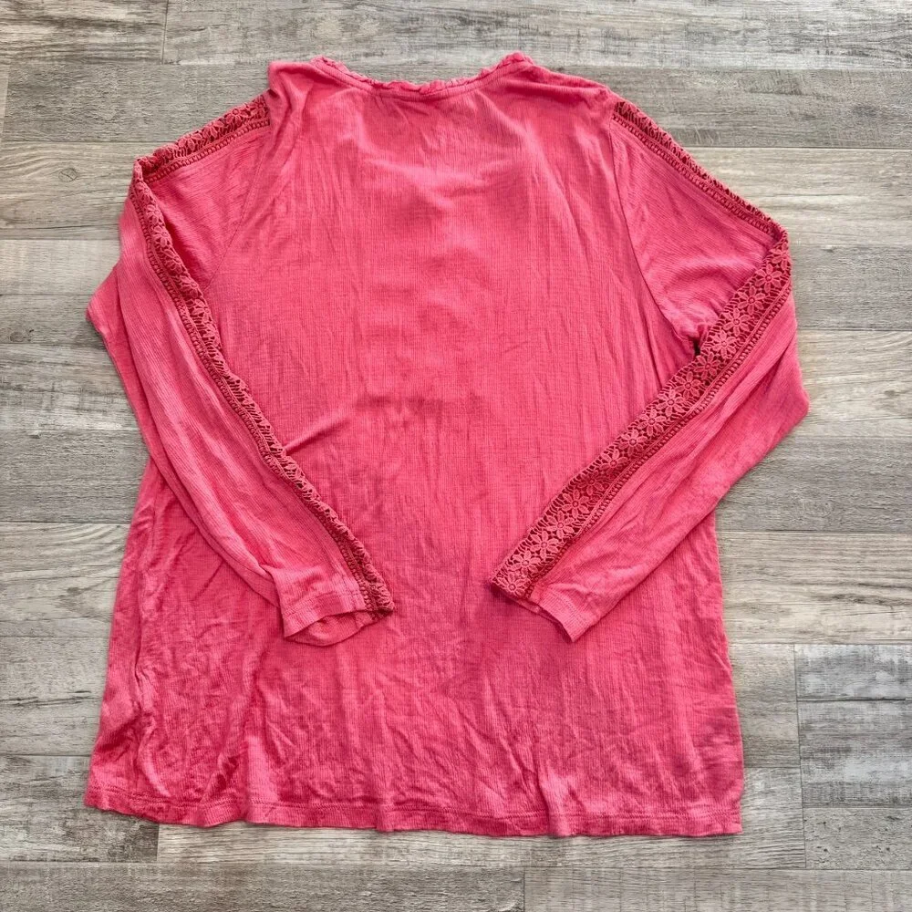 Soft Surroundings pink knit lace panel long sleeve tunic size medium O3